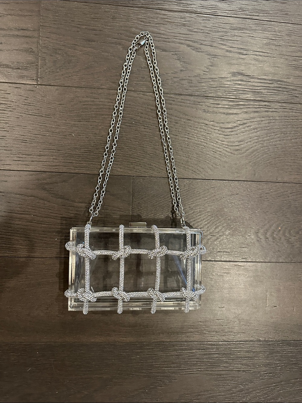 Clear Concert Game Day Purse Acrylic Box Clutch with Silver Adjustable Length